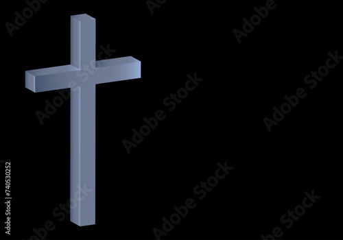 Cruz latina azul en 3D sobre fondo negro