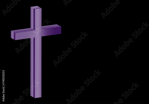 Cruz latina  morada en 3D sobre fondo negro