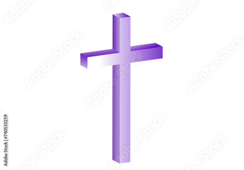 Cruz latina  morada en 3D sobre fondo blanco