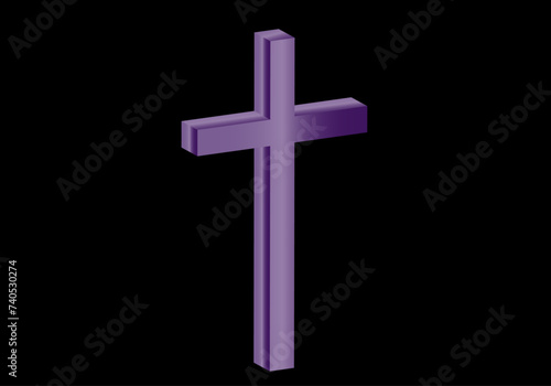 Cruz latina morada en 3D sobre fondo negro