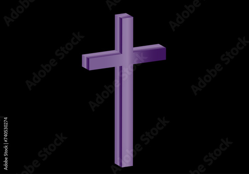 Cruz latina  morada en 3D sobre fondo negro