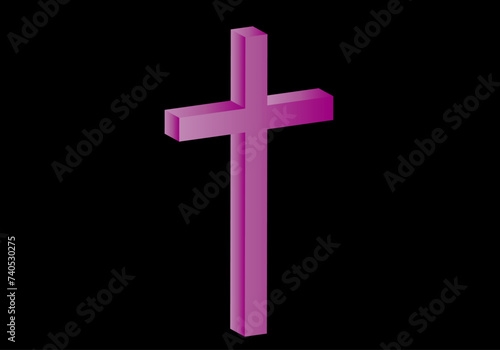 Cruz latina  fucsia en 3D sobre fondo negro