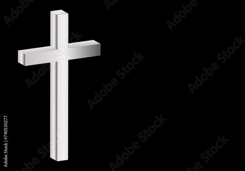 Cruz latina  gris metálicoen 3D sobre fondo negro