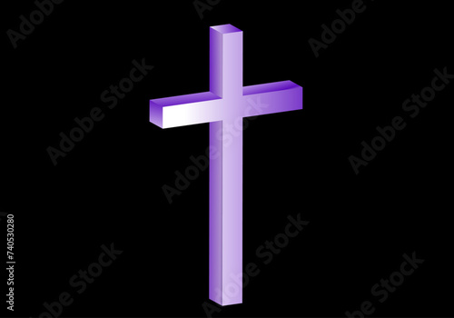 Cruz latina  morada violeta blanca en 3D sobre fondo negro