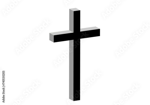 Icono de Cruz latina  en grises en 3D sobre fondo blanco