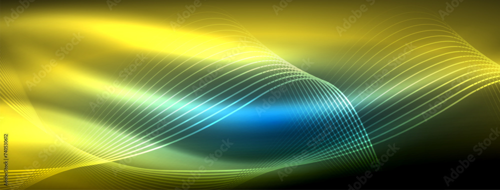 Glowing neon wave abstract background - vibrant, luminescent waves pulsate in a captivating and electrifying display Glowing neon wave abstract background - vibrant, luminescent waves pulsate in a captivating and electrifying display
