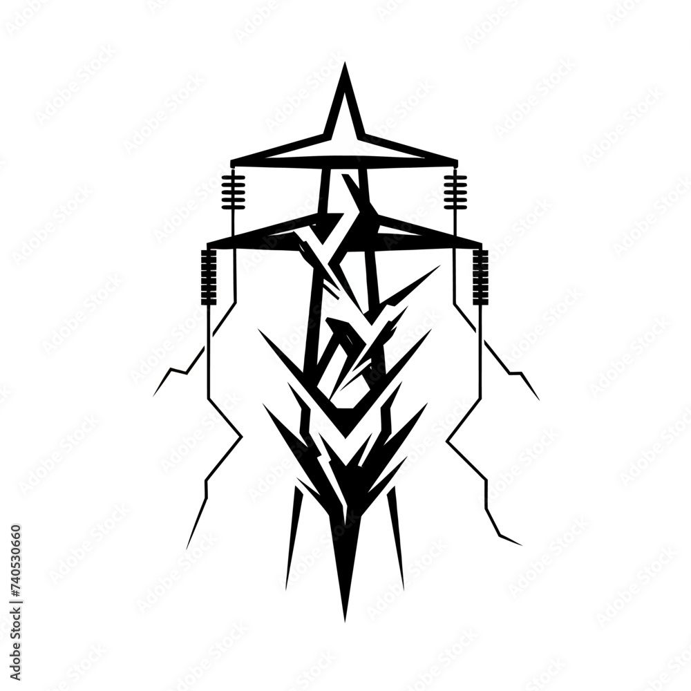 Black simple abstract electricity logo element on white background Generative Ai Black simple abstract electricity logo element on white background Generative Ai
