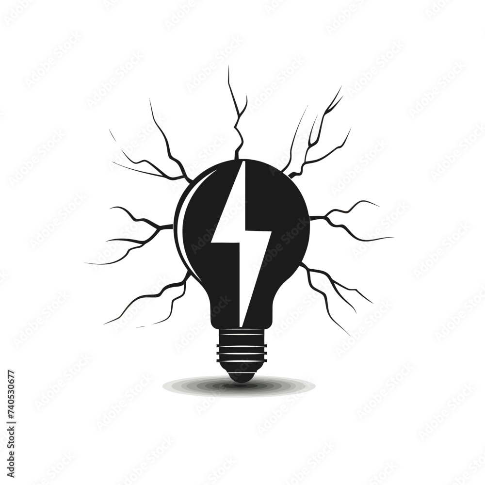 Fototapeta premium Black simple abstract electricity logo element on white background Generative Ai
