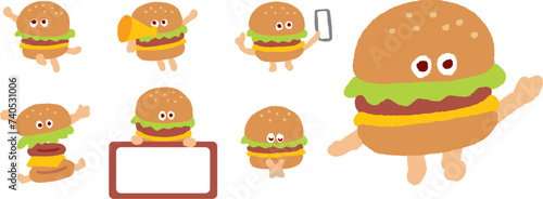 主線のない目がクリクリのかわいいハンバーガーのキャラ