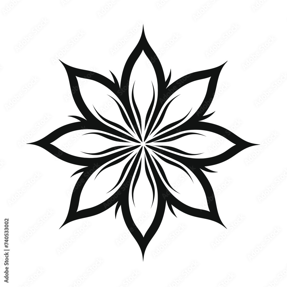 Black simple abstract flower logo element on white background Generative Ai Black simple abstract flower logo element on white background Generative Ai