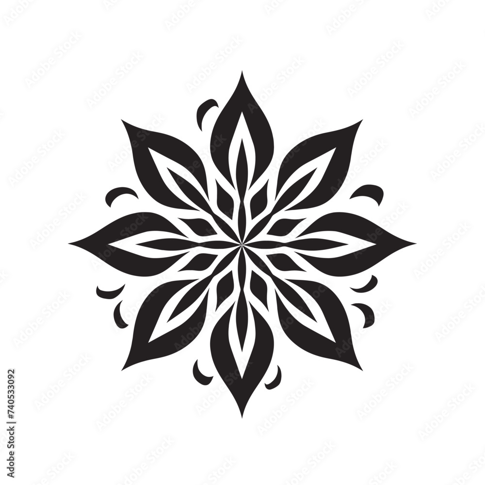 Black simple abstract flower logo element on white background Generative Ai