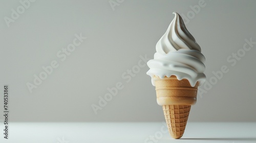Delicious swirls of ice cream piled high on a crispy cone, showcased against a backdrop of immaculate white