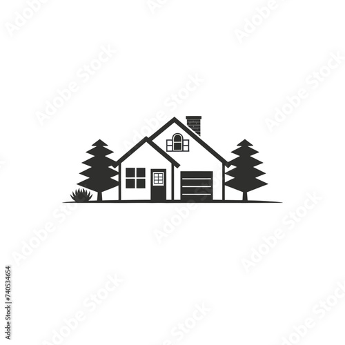 Black simple abstract house logo element on white background Generative Ai