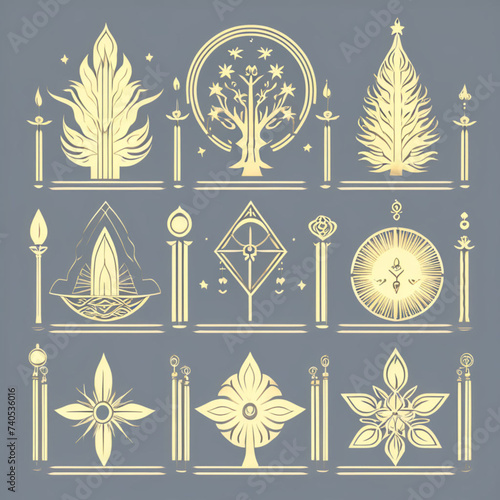set of gold and silver christmas icons