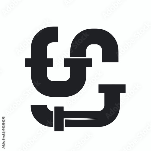 Black simple abstract plumbing logo element on white background Generative Ai
