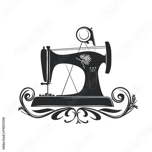 Black simple abstract sewing logo element on white background Generative Ai