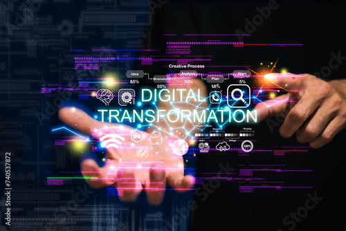 Digital transformation background Ai product technology Applications generating ai generate image online Hand UI User interface program Process image.