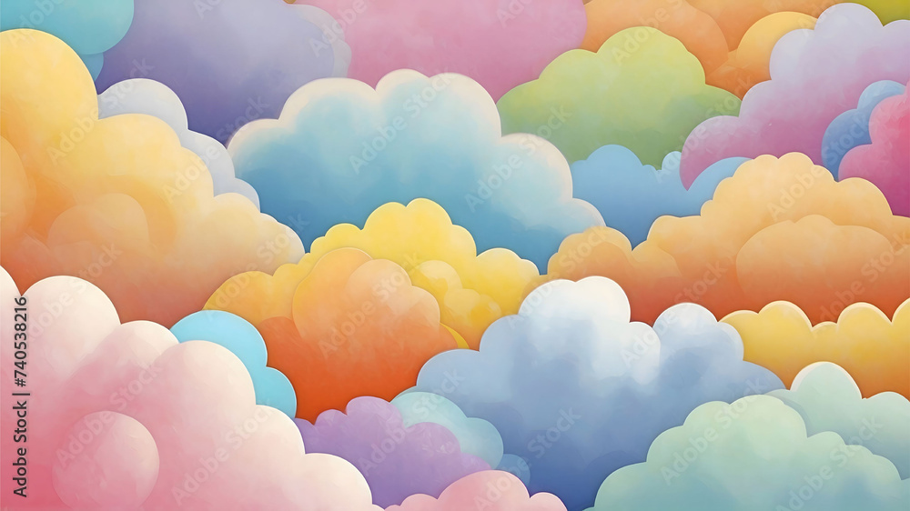 A vibrant sky with colorful clouds. The clouds are pink, orange, yellow, and blue A vibrant sky with colorful clouds. The clouds are pink, orange, yellow, and blue