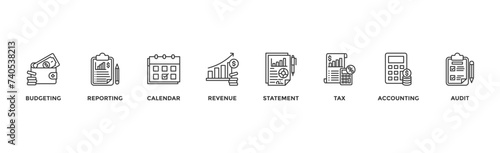 Fiscal year banner web icon vector illustration concept with icon of budgeting, reporting, calendar, revenue, statement, tax, accounting, audit	