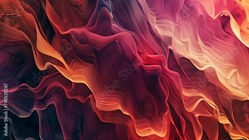 Illustration AI horizontal fiery digital waves in motion. Background concept, textures.