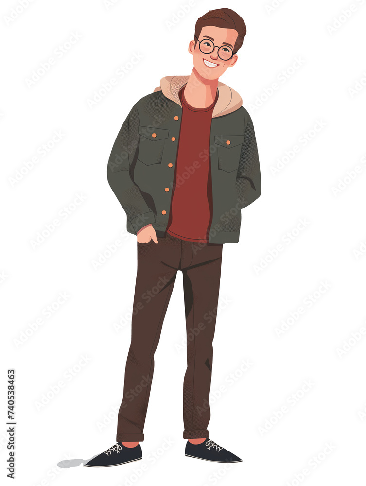 Casual Young Man in Jacket and Glasses Character Illustration Casual Young Man in Jacket and Glasses Character Illustration
