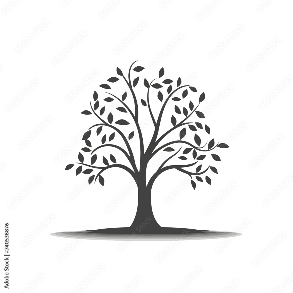 Black simple abstract tree logo element on white background Generative Ai Black simple abstract tree logo element on white background Generative Ai
