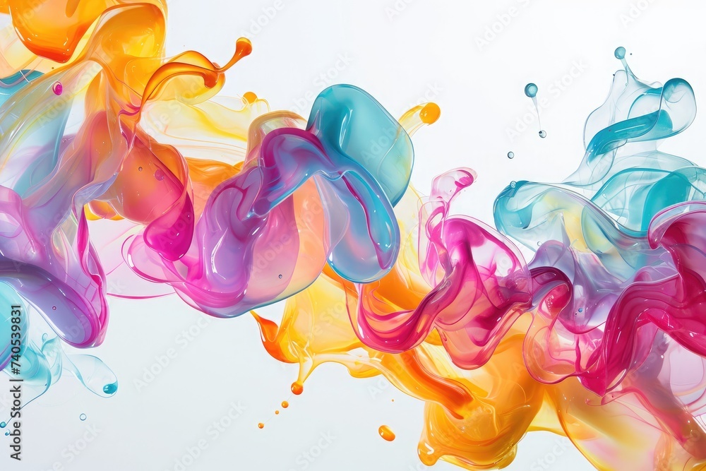 Multicolored Inks Suspended in Mid-Air, Colorful, amorphous forms floating on a pure white backdrop, depicting an alien universe, AI Generated - obrazy, fototapety, plakaty 