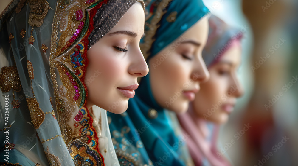 Muslim Women's Praying, Religious Women's, World Religious Day, Ramadan Kareem, Generative Ai