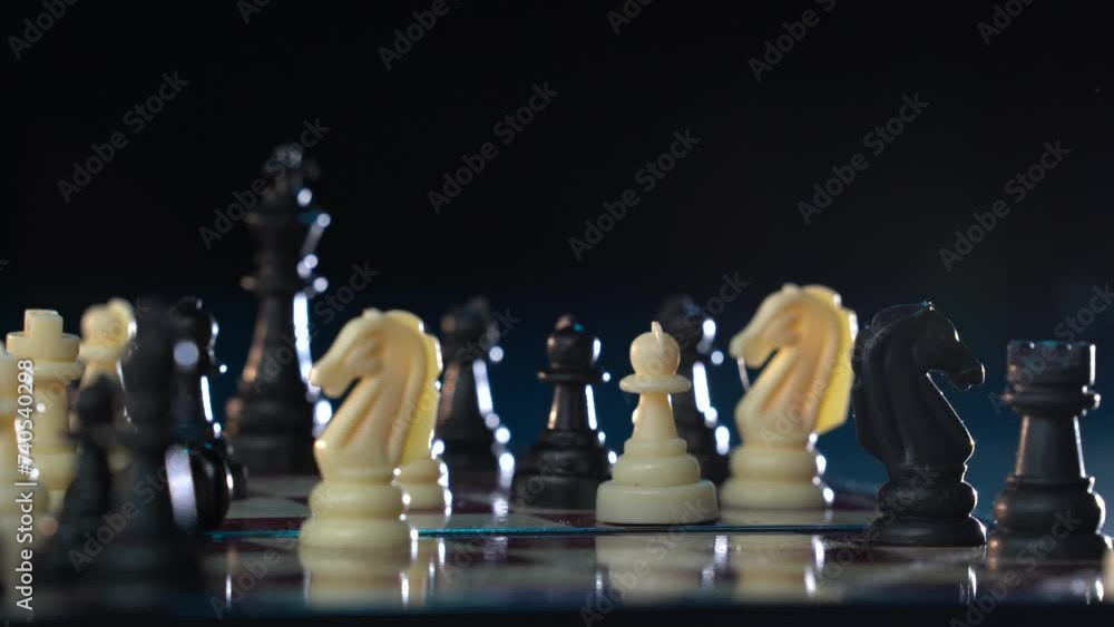 The first move of a pawn in chess. Chess board, close-up. Cinematic The first move of a pawn in chess. Chess board, close-up. Cinematic