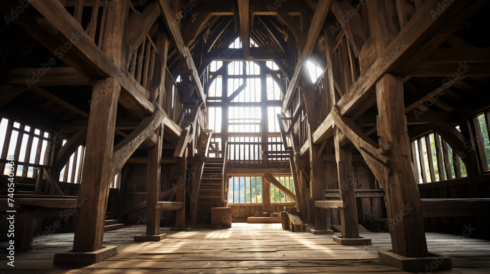 The inside of the wooden tower