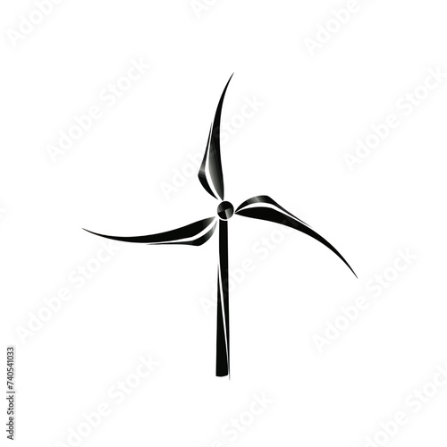 Black simple abstract wind generator logo element on white background Generative Ai