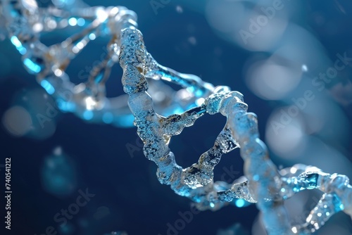 This photo features a detailed and up-close view of a blue and white structure, showcasing its intricate design and architectural elements, Complex process of DNA sequencing, AI Generated