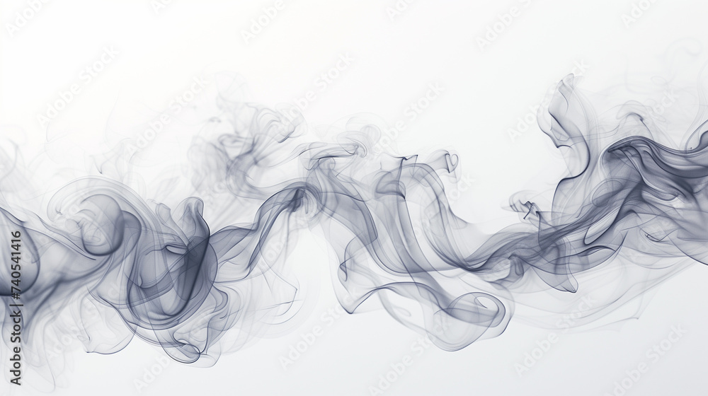 Wispy tendrils of smoke swirling gracefully over a clear white canvas, capturing the fluidity of motion in a still image.