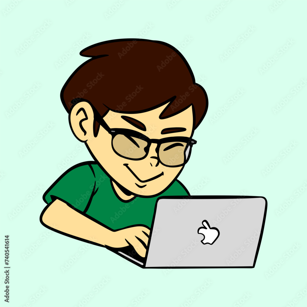 Little Boy Using Laptop Vector Illustration Little Boy Using Laptop Vector Illustration