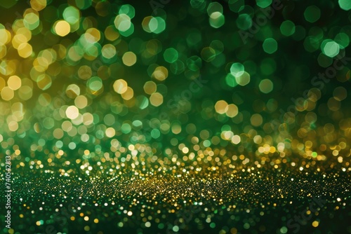 abstract gold coin and green glitter Saint patricks background with bokeh