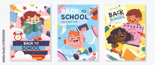 Back to school cover vector set. Background design with children and education accessories element. Kids hand drawn flat design for poster , wallpaper, website and cover template. © TWINS DESIGN STUDIO
