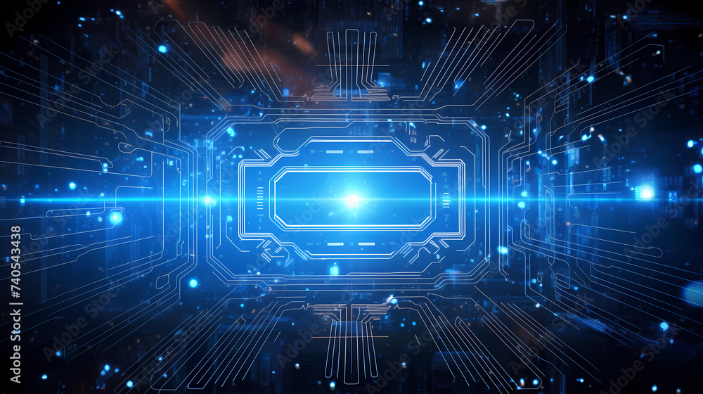 Artificial intelligence background, blue world network circuit future technology background