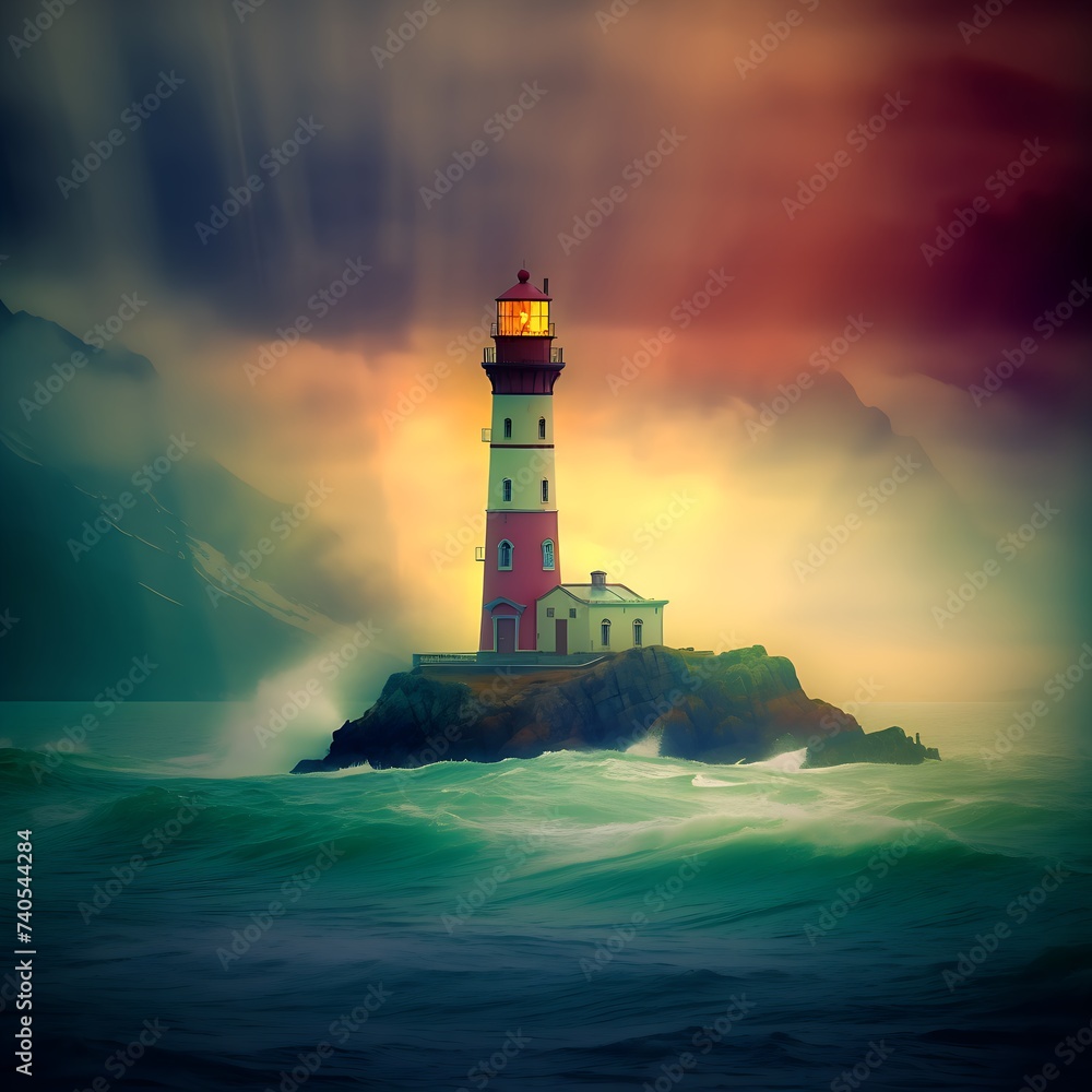 lighthouse on a coast, illustration - ai generated
