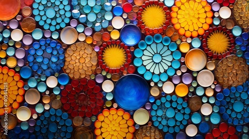 Colorful artwork from little glass pieces mosaic with round forms photo