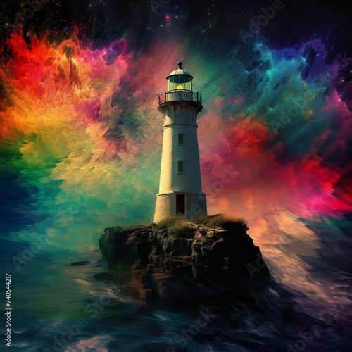 lighthouse on a coast, illustration - ai generated