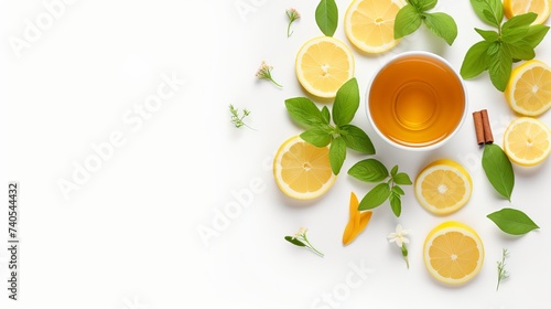 Wallpaper Mural Creative layout made of cup of hot tea with ginger and lemon on a white background. Top view Torontodigital.ca