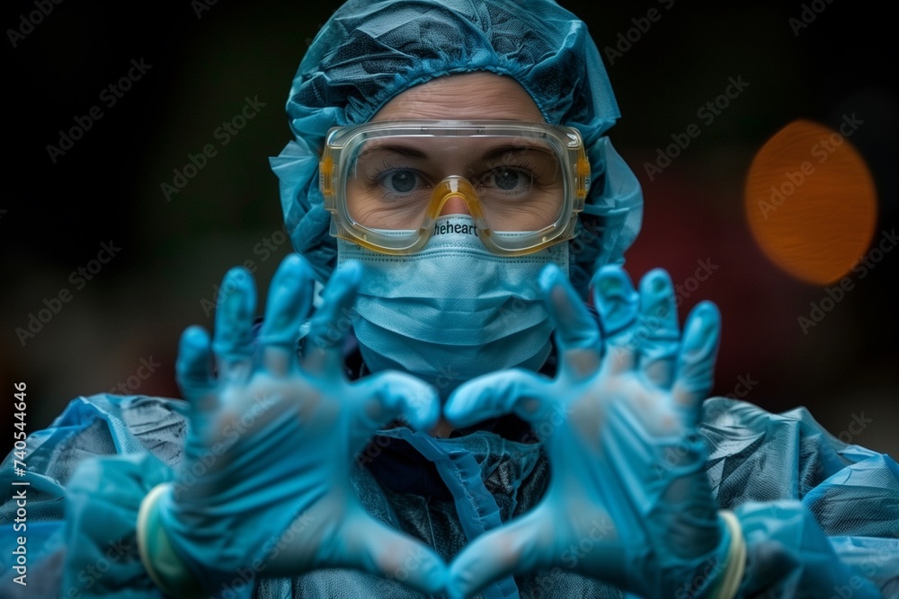 Surgeon in Mask and Gloves Makes Heart Gesture, Symbolizing Care and Dedication Surgeon in Mask and Gloves Makes Heart Gesture, Symbolizing Care and Dedication