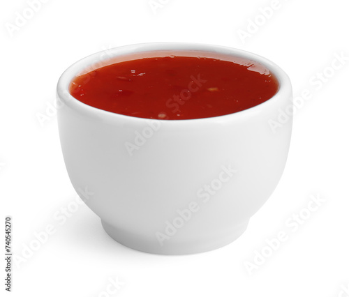 Spicy chili sauce in bowl isolated on white