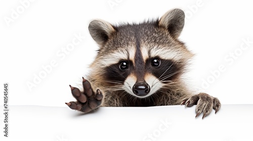 Funny raccoon showing a rock gesture isolated on white background © Elchin Abilov