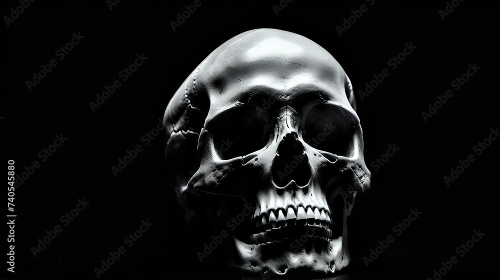 Obraz premium An eerie depiction of a human skull enveloped in darkness