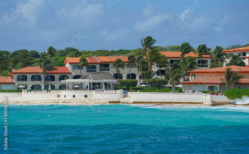 landscape of tropical beach and house in Caribbean ocean © nd700