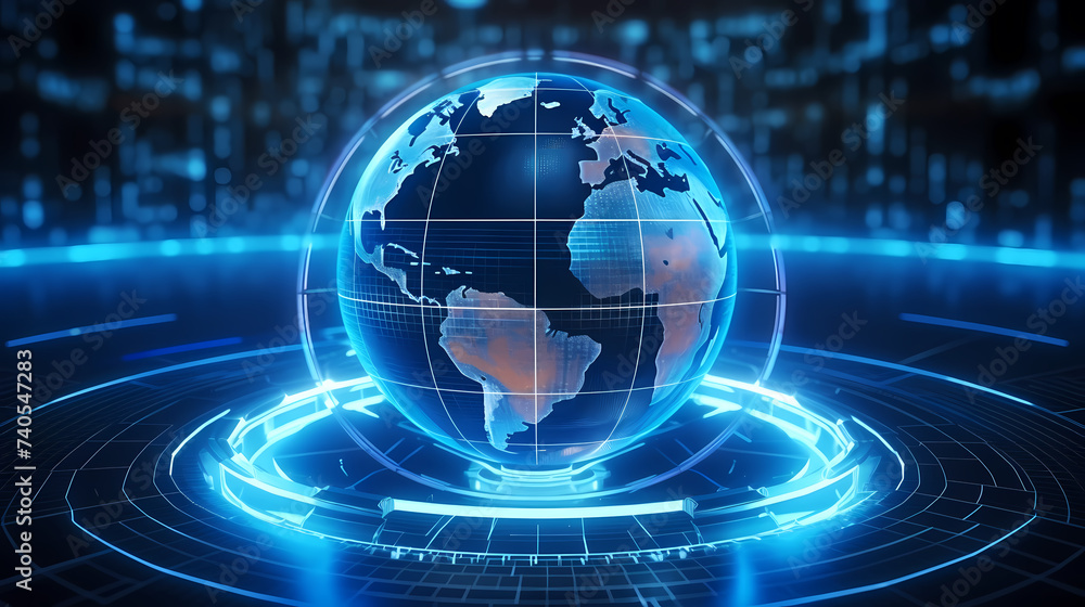 Artificial intelligence background, blockchain managed domain electronic devices network blue background Artificial intelligence background, blockchain managed domain electronic devices network blue background