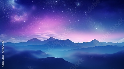 Milky Way and pink light at mountains. Night colorful landscape. Starry sky with hills at summer. Beautiful Universe. Space background with galaxy. Travel background © Elchin Abilov