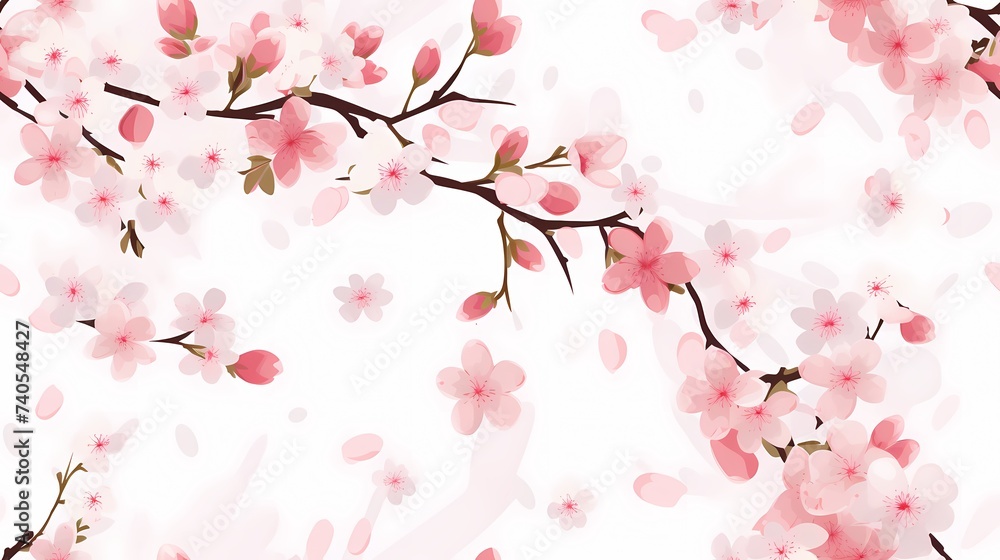 Cherry blossoms and branches japanese sakura illustration