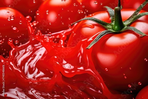 Fresh ketchup bottle splash with red tomato in humand hands  cooking concept   Generative Ai.
